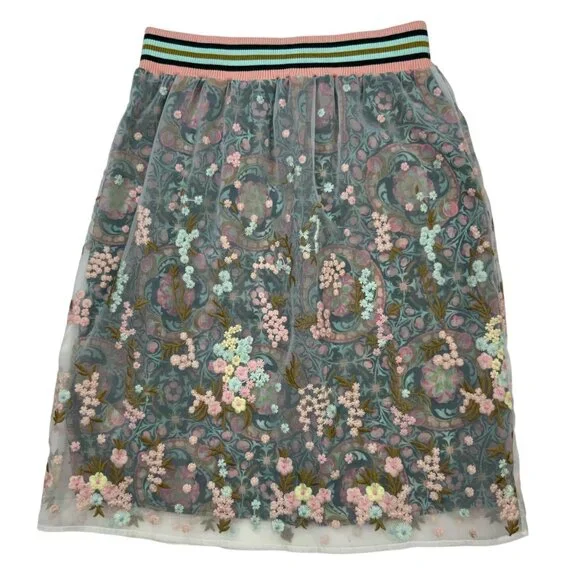 Anna Sui Sui Floral Skirt S Sheer Overlay Embroidered - Picture 11 of 12